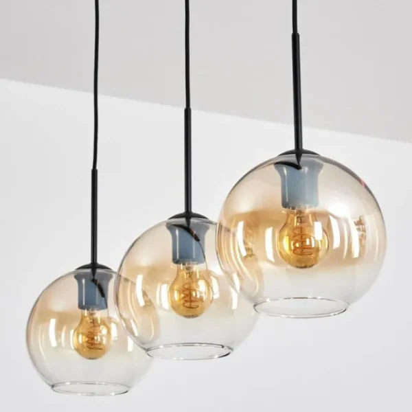 hofstein Koyoto Suspension, Boule lumineuse, Suspension Ambre, Clair, 3 lumières* Lampes En Verre