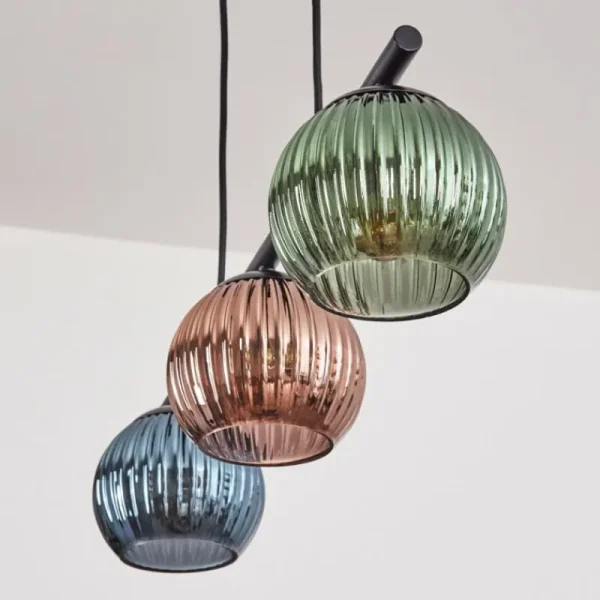 hofstein Koyoto Suspension, Boule lumineuse, Suspension Bleu, Vert, Cuivré, 3 lumières* Lampes Modernes
