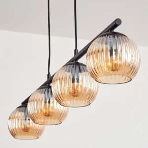 hofstein Koyoto Suspension, Boule lumineuse, Suspension Ambre, 4 lumières* Lampes Modernes