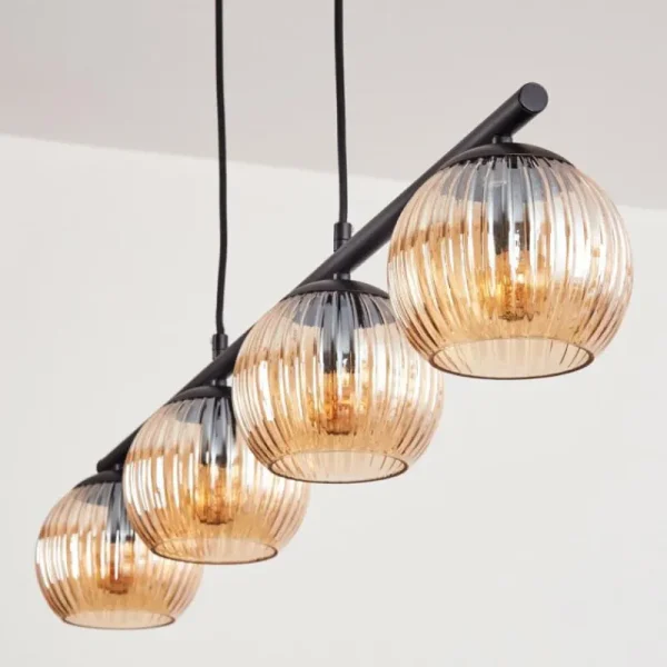 hofstein Koyoto Suspension, Boule lumineuse, Suspension Ambre, 4 lumières* Lampes Modernes