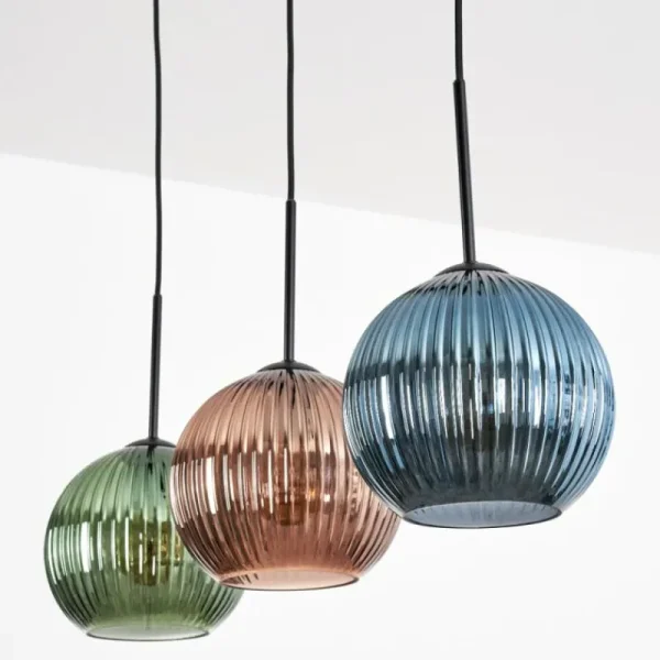 hofstein Koyoto Suspension, Boule lumineuse, Suspension Bleu, Vert, Cuivré, 3 lumières* Lampes Modernes