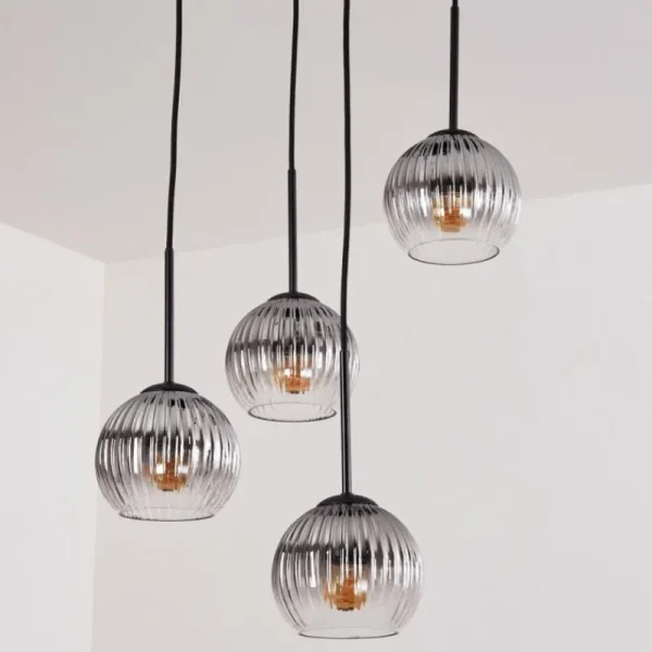 hofstein Koyoto Suspension, Boule lumineuse, Suspension Clair, Fumé, 4 lumières* Lampes Modernes