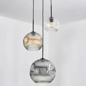hofstein Koyoto Suspension, Boule lumineuse, Suspension, Suspension grappe 30 cm Ambre, Clair, Fumé, 3 lumières* Lampes Modernes