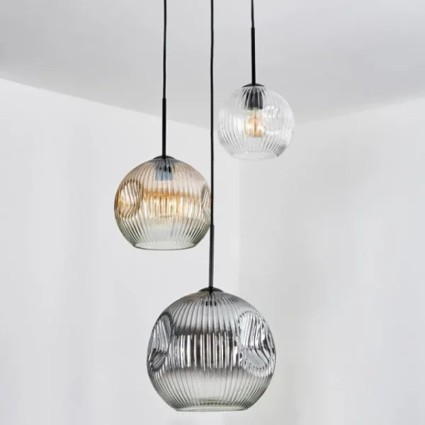 hofstein Koyoto Suspension, Boule lumineuse, Suspension, Suspension grappe 30 cm Ambre, Clair, Fumé, 3 lumières* Lampes Modernes