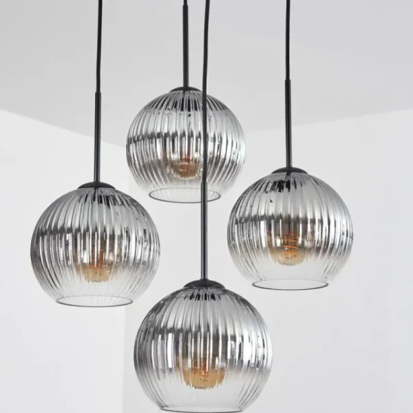 hofstein Koyoto Suspension, Boule lumineuse 35 cm Clair, Fumé, 4 lumières* Lampes Modernes