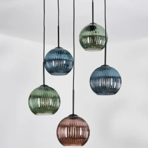 hofstein Koyoto Suspension, Boule lumineuse, Suspension grappe 45 cm Bleu, Vert, Cuivré, 5 lumières* Lampes Modernes