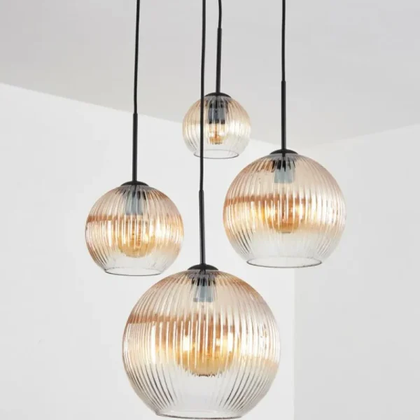 hofstein Koyoto Suspension, Boule lumineuse, Suspension Ambre, Clair, 4 lumières* Lampes Modernes