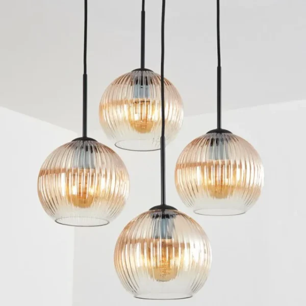 hofstein Koyoto Suspension, Boule lumineuse 35 cm Ambre, Clair, 4 lumières* Lampes Modernes