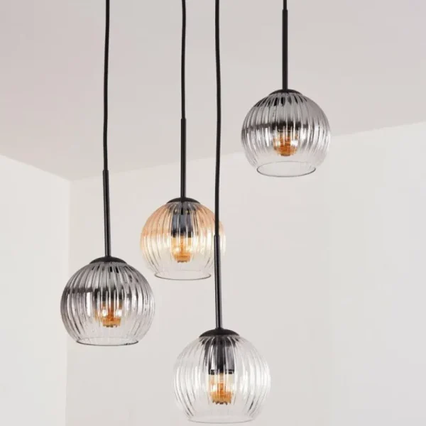 hofstein Koyoto Suspension, Boule lumineuse, Suspension Ambre, Clair, Fumé, 4 lumières* Lampes Modernes