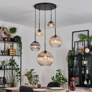 hofstein Koyoto Suspension, Boule lumineuse, Suspension grappe Ambre, Clair, Fumé, 5 lumières* Lampes Modernes