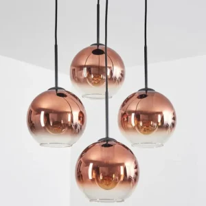 hofstein Koyoto Suspension, Boule lumineuse 35 cm Clair, Cuivré, 4 lumières* Lampes En Verre
