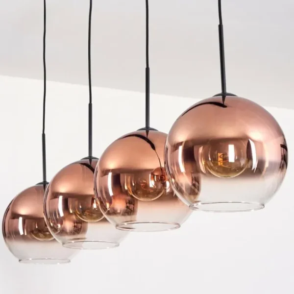 hofstein Koyoto Suspension, Boule lumineuse, Suspension Clair, Cuivré, 4 lumières* Lampes En Verre