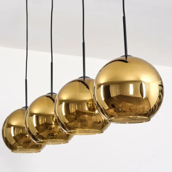 hofstein Koyoto Suspension, Boule lumineuse, Suspension Or, 4 lumières* Lampes En Verre