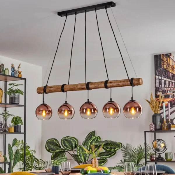hofstein Koyoto Suspension, Boule lumineuse, Suspension Écru, Noir, 5 lumières* Lampes Modernes