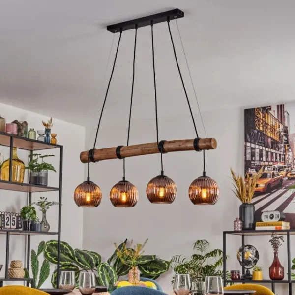 hofstein Koyoto Suspension, Boule lumineuse, Suspension Écru, Noir, 4 lumières* Lampes Modernes