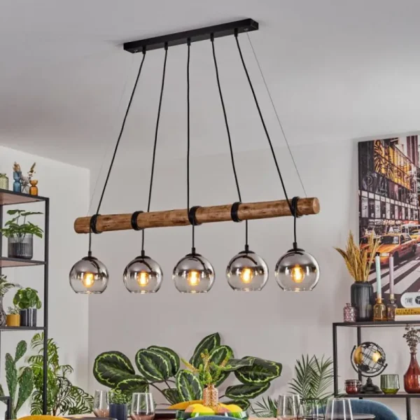 hofstein Koyoto Suspension, Boule lumineuse, Suspension Écru, Noir, 5 lumières* Lampes Modernes