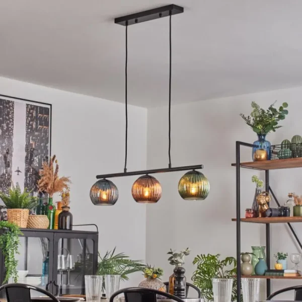 hofstein Koyoto Suspension, Boule lumineuse, Suspension Bleu, Vert, Cuivré, 3 lumières* Lampes Modernes