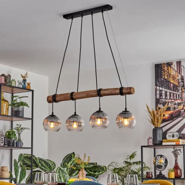 hofstein Koyoto Suspension, Boule lumineuse, Suspension Écru, Noir, 4 lumières* Lampes Modernes