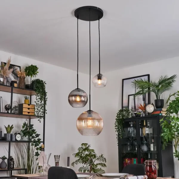 hofstein Koyoto Suspension, Boule lumineuse, Suspension Noir, 3 lumières* Lampes Modernes