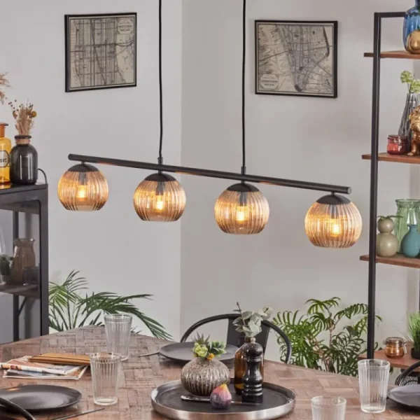 hofstein Koyoto Suspension, Boule lumineuse, Suspension Ambre, 4 lumières* Lampes Modernes