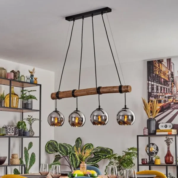 hofstein Koyoto Suspension, Boule lumineuse, Suspension Écru, Noir, 4 lumières* Lampes Modernes