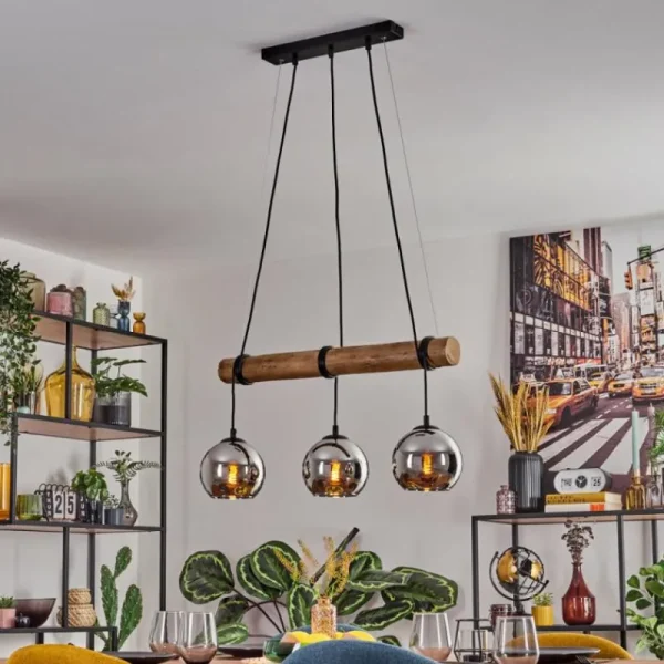 hofstein Koyoto Suspension, Boule lumineuse, Suspension Écru, Noir, 3 lumières* Lampes Modernes