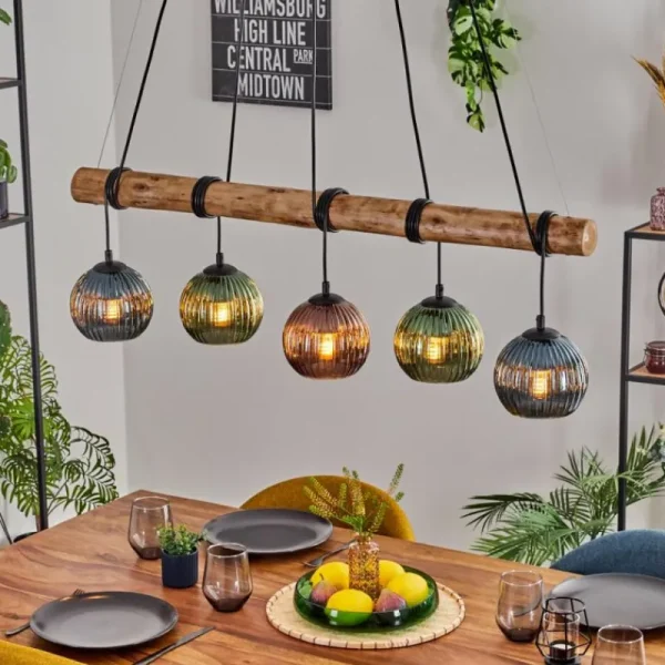 hofstein Koyoto Suspension, Boule lumineuse, Suspension Écru, Noir, 5 lumières* Lampes Modernes