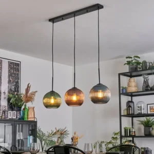 hofstein Koyoto Suspension, Boule lumineuse, Suspension Bleu, Vert, Cuivré, 3 lumières* Lampes Modernes