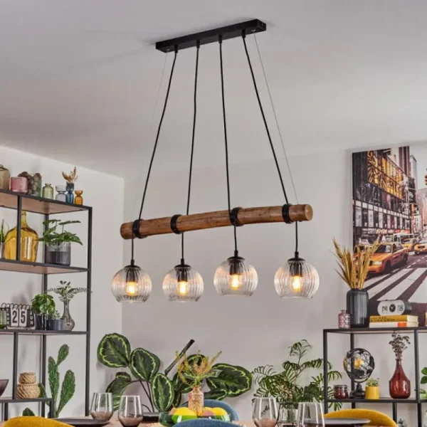 hofstein Koyoto Suspension, Boule lumineuse, Suspension Écru, Noir, 4 lumières* Lampes Modernes