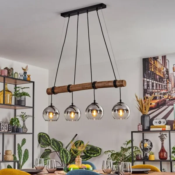 hofstein Koyoto Suspension, Boule lumineuse, Suspension Écru, Noir, 4 lumières* Lampes Modernes