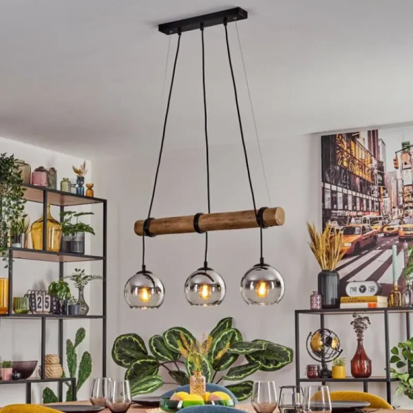 hofstein Koyoto Suspension, Boule lumineuse, Suspension Écru, Noir, 3 lumières* Lampes Modernes