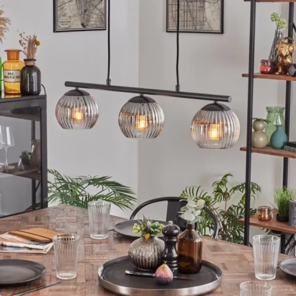 hofstein Koyoto Suspension, Boule lumineuse, Suspension Clair, Fumé, 3 lumières* Lampes Modernes