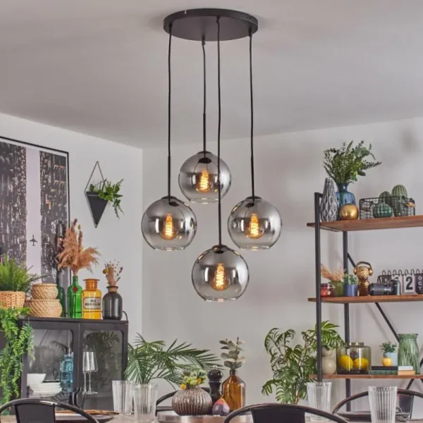 hofstein Koyoto Suspension, Boule lumineuse Clair, Fumé, 4 lumières* Lampes Modernes