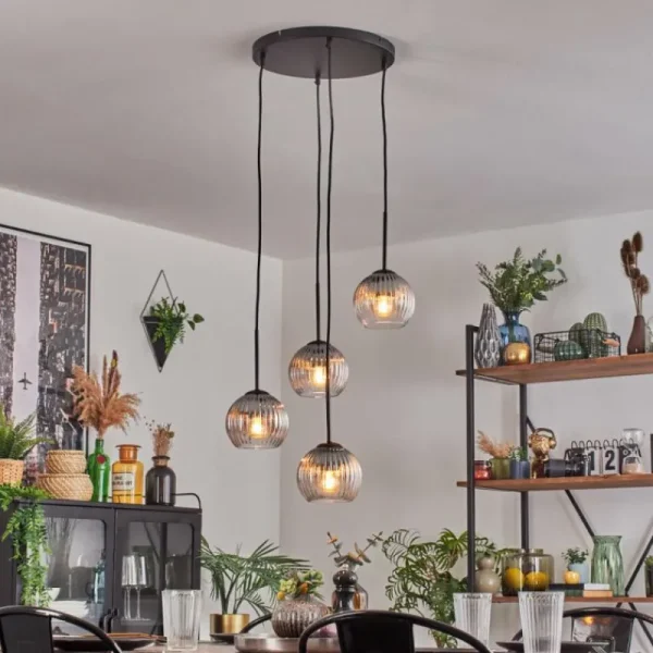hofstein Koyoto Suspension, Boule lumineuse, Suspension Clair, Fumé, 4 lumières* Lampes Modernes
