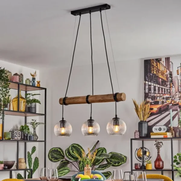 hofstein Koyoto Suspension, Boule lumineuse, Suspension Écru, Noir, 3 lumières* Lampes Modernes