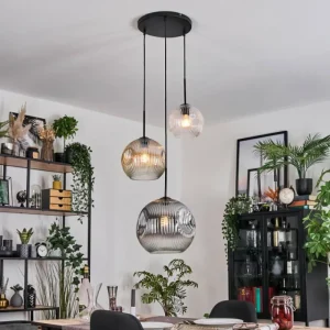 hofstein Koyoto Suspension, Boule lumineuse, Suspension, Suspension grappe 30 cm Ambre, Clair, Fumé, 3 lumières* Lampes Modernes