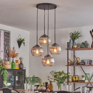 hofstein Koyoto Suspension, Boule lumineuse 35 cm Clair, Fumé, 4 lumières* Lampes Modernes