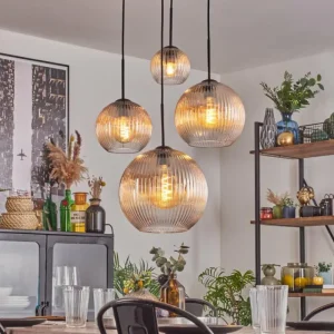 hofstein Koyoto Suspension, Boule lumineuse, Suspension Ambre, Clair, 4 lumières* Lampes Modernes