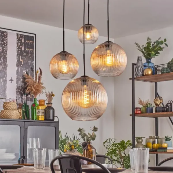 hofstein Koyoto Suspension, Boule lumineuse, Suspension Ambre, Clair, 4 lumières* Lampes Modernes
