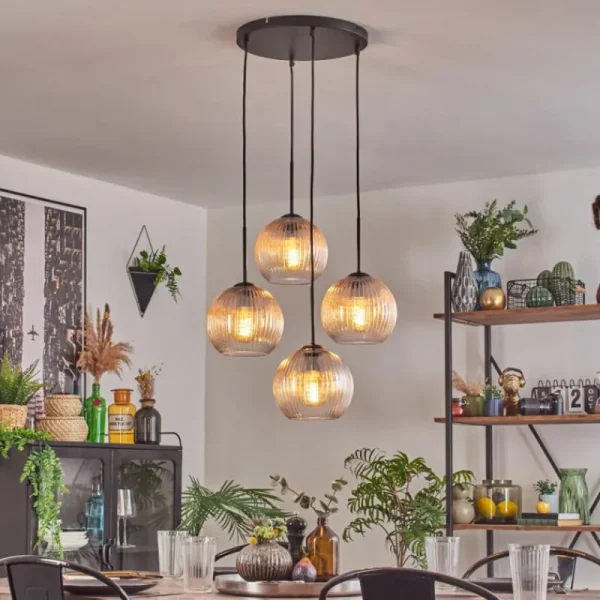 hofstein Koyoto Suspension, Boule lumineuse 35 cm Ambre, Clair, 4 lumières* Lampes Modernes