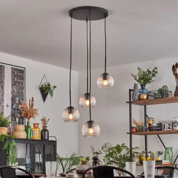 hofstein Koyoto Suspension, Boule lumineuse, Suspension 35 cm Clair, 4 lumières* Lampes Modernes