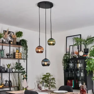 hofstein Koyoto Suspension, Boule lumineuse, Suspension Noir, 3 lumières* Lampes Modernes