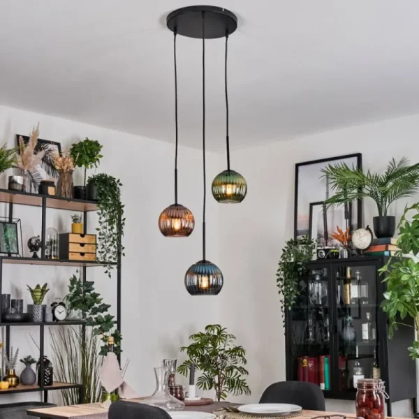 hofstein Koyoto Suspension, Boule lumineuse, Suspension Noir, 3 lumières* Lampes Modernes