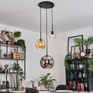 hofstein Koyoto Suspension, Boule lumineuse, Suspension, Suspension grappe Ambre, Clair, Fumé, 3 lumières* Lampes Modernes