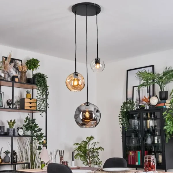 hofstein Koyoto Suspension, Boule lumineuse, Suspension, Suspension grappe Ambre, Clair, Fumé, 3 lumières* Lampes Modernes