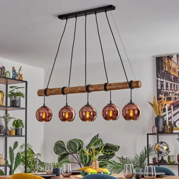 hofstein Koyoto Suspension, Boule lumineuse, Suspension Écru, Noir, 5 lumières* Lampes Modernes