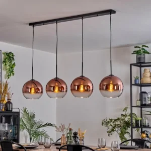 hofstein Koyoto Suspension, Boule lumineuse, Suspension Clair, Cuivré, 4 lumières* Lampes En Verre
