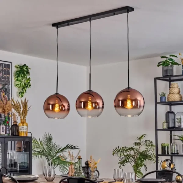 hofstein Koyoto Suspension, Boule lumineuse, Suspension Noir, 3 lumières* Lampes En Verre