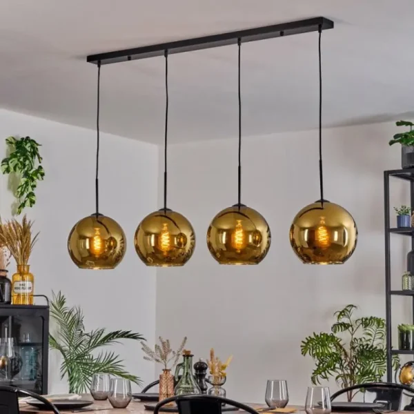 hofstein Koyoto Suspension, Boule lumineuse, Suspension Or, 4 lumières* Lampes En Verre