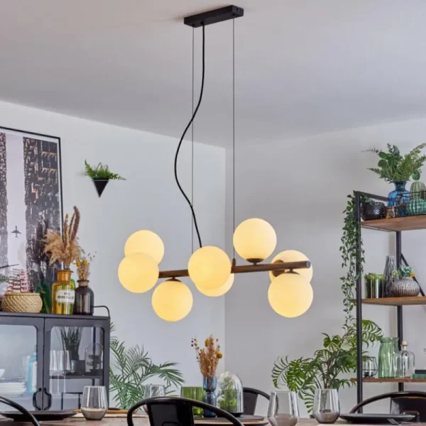 hofstein Koyoto Suspension, Boule lumineuse, Suspension Blanc, 8 lumières* Lampes En Verre